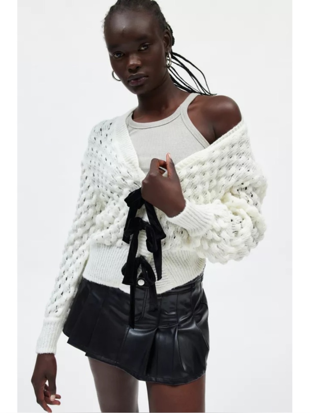 Urban Outfitters Kimchi Blue White x Black Cora Bow Cardigan